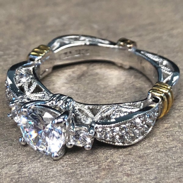 14K White Gold 3 Stone Vintage Engagement Ring